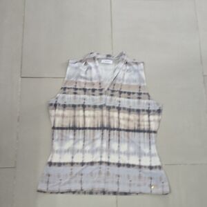 Calvin Klein Cream and Gray Sleeveless Blouse